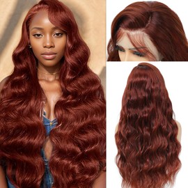 Reddish Brown Lace Front Wigs Human Hair Pre Plucked 13x4 HD Lace Frontal Wig Body Wave 200% Density Lace Front Wigs Human Hair Auburn Colored Human Hair Wig Glueless Wigs 28 inch