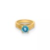 Unbranded 14K Yellow Gold 3D Ring with Aqua CZ Charm