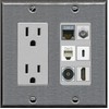 RiteAV Cat7 Coax HDMI Phone Toslink USB-C Wall Plate - Outlet [Stainless/Gray]