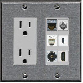 RiteAV Cat7 Coax HDMI Phone Toslink USB-C Wall Plate - Outlet [Stainless/Gray]