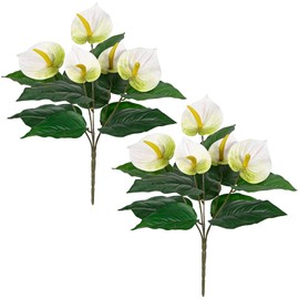 Briful Fake Anthurium Plants & Flowers for Outdoors, Realistic Artificial Flowers Bush Faux Tropical Flowers Bulk Silk Floral Stems for Home Table Vase Garden Balcony Cemetery Decor (White)