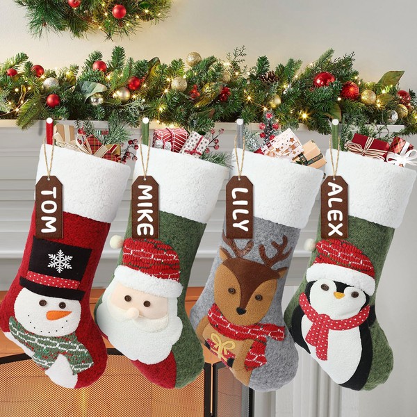 bolukets Christmas Stockings 4 Pack, 19.2 inches 3D Reindeer/Snowman/Penguin/Santa Claus