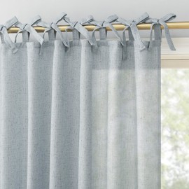 Sun Zero Roxy Generation Slub Texture Tacked Bow Semi-Sheer Tie Top Curtain Panel, 50" x 84", Faded Blue