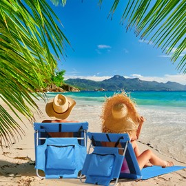 DESIGNSCAPE3D Foldable Beach Lounger Chair with Cooler Pocket – Lightweight Portable Outdoor Lounge Bed for Beach, Pool, Camping & Backyard – Breathable Mesh & Oxford Fabric (Blue)