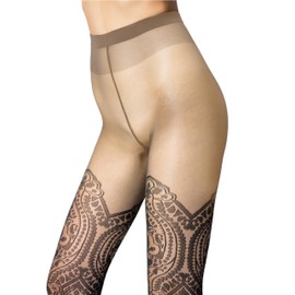 Wolford Ornament Tights For Women 20 Den Pantyhose Hosiery Sheer-Opaque Stylish Pattern Matte Finish Soft Knitted Waistband fairly light/black Medium