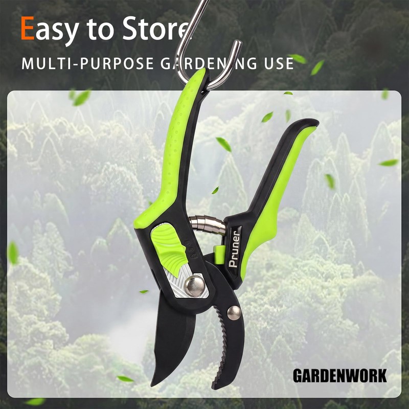 GARDENWORK 8" Professional Pruning Shears with Sharp SK5High-Carbon Blades,Garden Shears