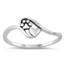 CloseoutWarehouse 925 Sterling Silver Oxidized Paw Print and Heart Ring Size 10