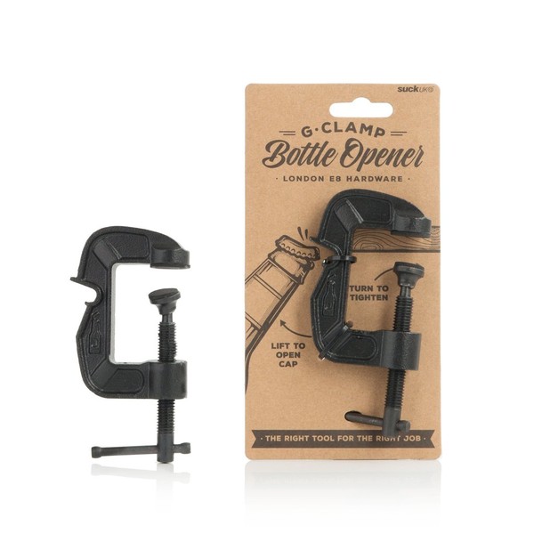 Suck UK | Bottle Opener G-Clamp |Cast Iron Bar Accessories | Gifts for Men Or Gifts for Dad | Man Cave Beer Gift & Bar Accessories for Home Pub | Novelty Kitchen Gadgets | Black,11 x 2 x 6 cm