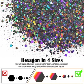 Ceya Holographic Chunky Glitter, 4.9oz/ 140g Silver Grey Craft Glitter Powder Mixed Chunky & Fine Flakes Iridescent Nail Sequins for Nail, Hair, Epoxy Resin, Tumblers, Slime, Painting, Festival Decor
