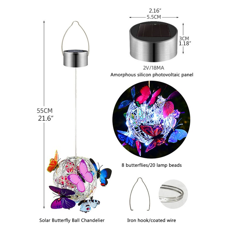 Hanging Solar Light Butterfly Solar Garden Lights with Colourful Butterflies