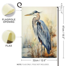 HighonHi Watercolor Great Blue Heron Garden Flag Double Sided Outside 12x18 Inch Blue Heron Yard Flags Farmhouse Rustic Outside House Flags Seasonal Outside Décor for Yard Farmhouse
