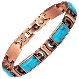 YINOX Magnetic Therapy Arthritis Copper Bracelet for Women, Effectively Relieves Arthritis and Wrist Pain, Inlaid with Turkish Turquoise, Combines Fashion and Health (3500 Gauss) (G)