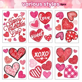 JOISHOP 6 Sheets Valentine's Day Window Cling,Pink Valentine Gonk Window Stickers Heart Double-Sided Window Decals Static Sticker for Valentine's Day Birthday Wedding School Home Office Decorations
