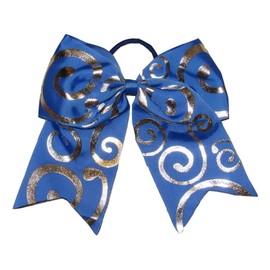 "Silver Swirl Royal Blue" Cheer Bow Pony Tail Ribbon Hair Bows Cheerleading