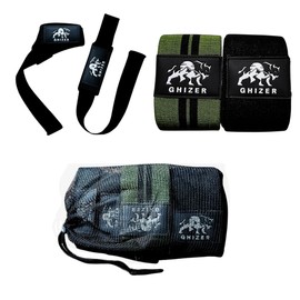 GHIZER Pack of Lifting Wrist Straps Black (18" Inches) and Resistance Bands (Heavy and Normal) for Exercise Workout, Weightlifting, Bodybuilding, Powerlifting, Strength Training, & Deadlifts.