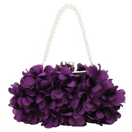 Pandalein Women's Floral Clutch Silk Evening Bag Bridal Bag Dress Bag Handbag with Beads Handle Chain for Wedding Prom Party, Purple