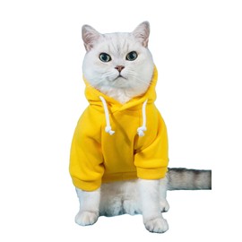QWINEE Basic Dog Hoodie, Dog Warm Jacket, Cat Apparel, Dog Shirt, Dog Clothes for Puppy Kitten Small Medium Dogs Cats Yellow L