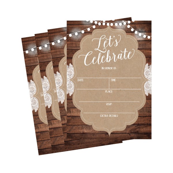 50 Celebration Invitations for Wedding Rehearsal Dinner, Bridal Shower, Engagement, Birthday, Bachelorette Party, Baby Shower, Reception, Anniversary, Housewarming, Graduation, Sweet 16, BBQ Cookout