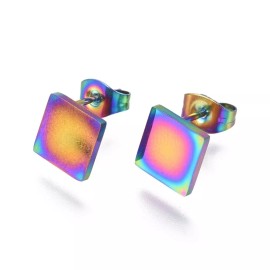 LZD Stainless Steel Set Pendant Necklace Stud Earrings Back Rhombus 16.6" P694