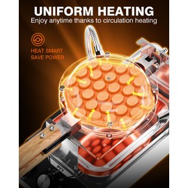 PYY Bubble Waffle Maker - 1500W Hong Kong Electric Stainless Steel, Commercial Egg Puff Waffle Iron Machine, 180° Rotating, Non-stick Coating,122-482℉, 30 Egg Cones