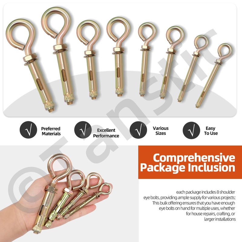 Tanstic 8Pcs M10 Concrete Eye Bolt Expansion Eyebolt Concrete Anchor
