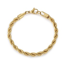 Twisted rope bracelet Simple stainless steel Twists chain for men and women (Golden, 20cm)