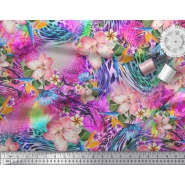 Soimoi Cotton Canvas Fabric Animal Skin & Tropical Flower Decor Fabric Printed metre 56 Inch Wide