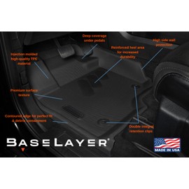 BaseLayer - Floor Mats for Ford F150 (2015-2025) SuperCrew and (2022-25) Lightning - Made in USA - Premium All-Weather Mats - Front and Rear (Black Logo)