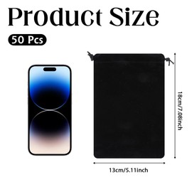 EupHHonycs 50 Pcs Drawstring Velvet Bags 7x5 Inch Gift Bags Black Jewelry Pouches Soft Velvet Present Bag for Dice Bracelet Gift Candy Wedding Party Favor Small Gadgets