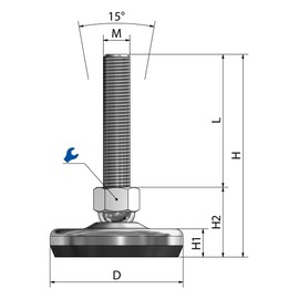 Schwaderer Machine Foot, Adjustable Foot, Levelling Foot, Adjustable Height SF 80, Diameter 80 mm, Thread Sizes M8-M30, Chrome-Plated Steel (M8 x 50)