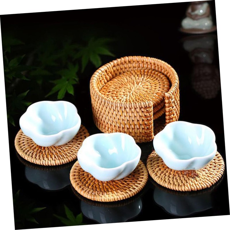 Gatuida 4Pcs Rattan Woven Heat Insulation Mats Handmade Coasters Bowl