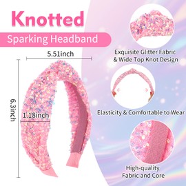 CIEHER Knotted Headbands for Women, 8 Pack Non Slip Glitter Sequins Headbands Top Knot Headband Hair Accessories, White Pink Hot Pink Yellow Blue Purple Black Multi-colored