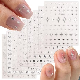 JMEOWIO Nagelsticker Silbermond Stern Schmetterling 9 Blatt Nail Art Sticker Selbstklebend Nagelaufkleber Dekoration Nageldesign Zubehör