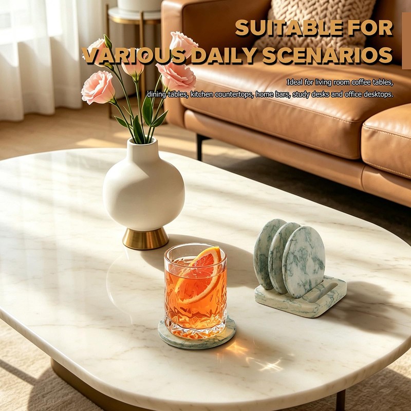 Marble Coasters Set of 4 with Display Stand, 3.9 Inch