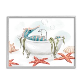Stupell Industries Seahorse Resting Nautical Bath Tub Starfish Bubbles, Designed by Ziwei Li Gray Framed Wall Art, Red