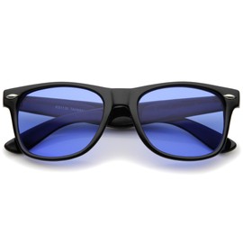 zeroUV Rare Color Tinted Lens Classic Horn Rimmed Sunglasses (Blue)