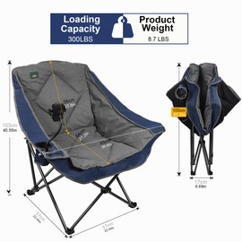 Northroad Oversized Foldable Camping Chair with Cell Phone Holder,Outdoor Padded Lawn Chair w/Cup Holder,Carry Bag for Beach, Hiking, and Picnics,Heavy-Duty 300-lbs Capacity, Blue