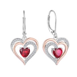 Raymard Heart Leverback Earrings for Womens, 925 Sterling Silver Dangle Drop Heart Cut Birthstone Jewelry for Women-created ruby