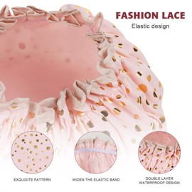 AOOWU Shower Caps, 2 Pack Waterproof Bath Caps Large Reusable Shower Hats, Elastic Band Double Layers Hair Bath Caps with Soft Ruffled Edge for Women Girls Ladies Spa Salon Home Use