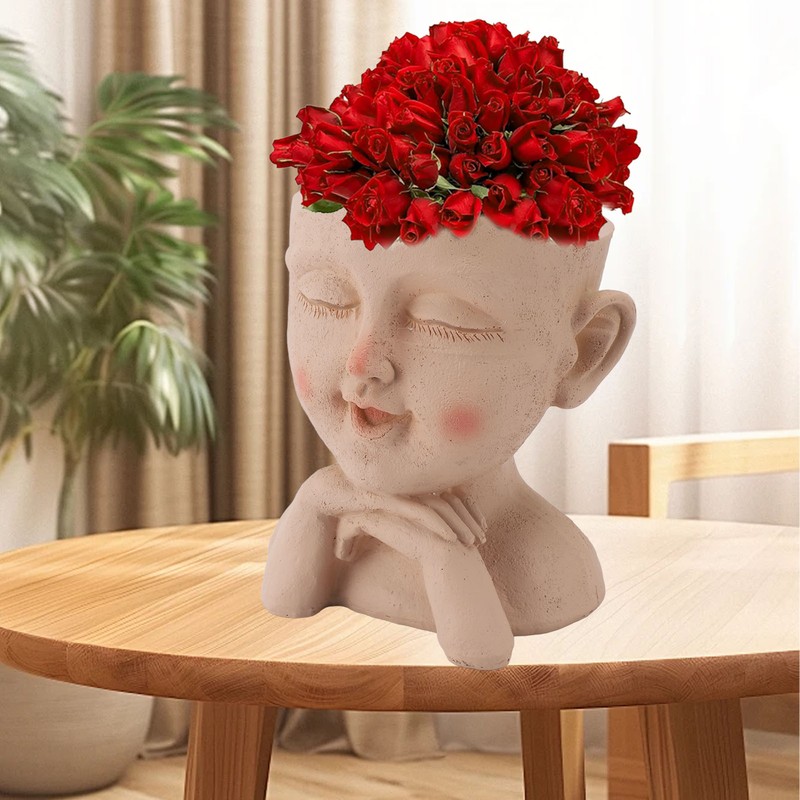 Men Face Flower Pot Hand Painting Resin Men Head Flowerpot