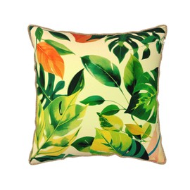 Throw Pillow Covers 18x18 Inch Velvet Cushion Cases with Gold Trim Green Summer Outdoor Leaves Decorative Square Pillows Home Decor for Couch Sofa Bedroom Living Room