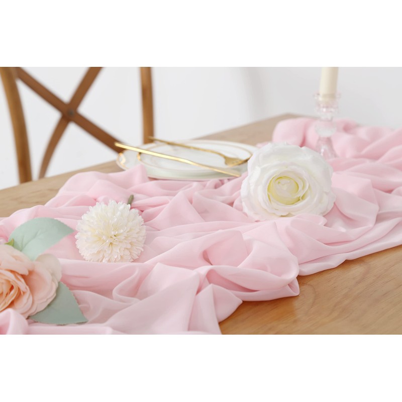 Pink Chiffon Table Runner 27x120 Inch Sheer Table Runner Overlay
