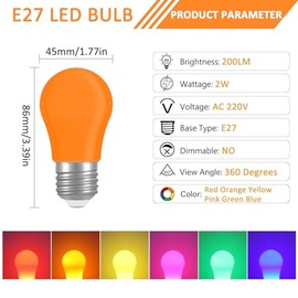 Caldarax 12 Pack E27 Screw Coloured LED Bulbs 2W, Equivalent 20 Watt Incandescent, AC 230V, Mixed Colours Red Blue Green Pink Yellow Orange, Decoration for Outdoor Indoor String Wedding, Party, Christmas