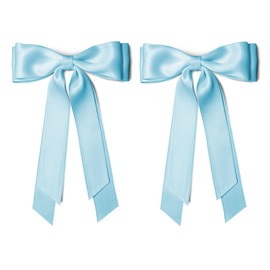 7.8IN Light Blue Long Tail Hair Bows Big Silky Satin Tassel Ribbon Bow Hair Clip Barrettes for Women Flower Girls Thick Thin Hair Bride Wedding Party Dress Decor Accessory