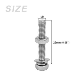 METALLIXITY 20 Pcs Hex Head Bolts (M4x25mm) 304 Stainless Steel Full Thread Bolt Nuts and Flat Washers Lock Washers - For Furniture Repair Silver Tone