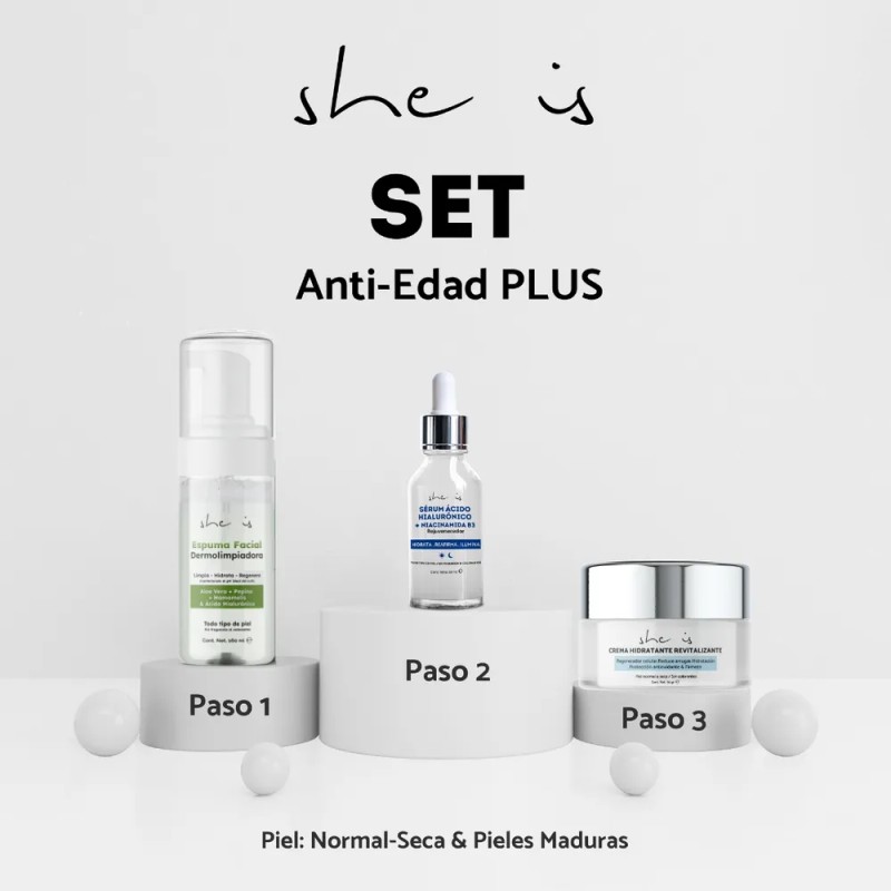 Set Facial Antiedad Plus, She Is Skincare (3 Productos)