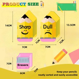 JUSSES 3 Pcs Pencil Shaped Pencil Holder Eraser Storage Back to School Wooden Pencil Dispenser Sharp and Dull Pencil Holder for School Classroom Students Teachers Office Desk Gift