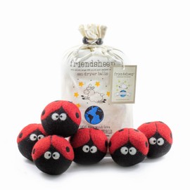 Friendsheep Wool Dryer Balls, Organic Reusable Fabric Softener Alternative for Laundry, Handmade, Fair Trade, Hypoallergenic, Eco-Friendly, Plastic-Free (6 Pack XL – Ladybugs)