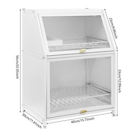 WUSILILU Dish Drying Rack with Cover, Pull-Out Drip Tray, Double Drain Shelf for Kitchen Counter, 2-Tier Dish Storage Rack, Utensil Shelf Organizer with Drain Tray (White)