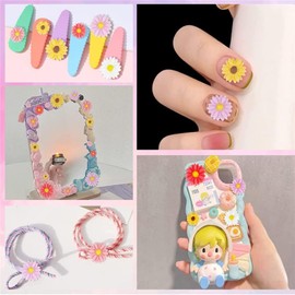 81Pcs Flower Resin Charms,Flatback Resin Daisy Flowers Charms for Craft DIY Flower Cabochons Charms for Jewelry Making Scrapbooking Embellishments Mixed 9 Color Sunflower Resin Slime Charms (Colorful)